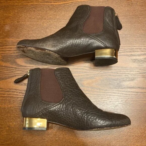 Tory Burch Brown Chelsea Boot with Back Zip & Metallic Gold Heel - Picture 4 of 9